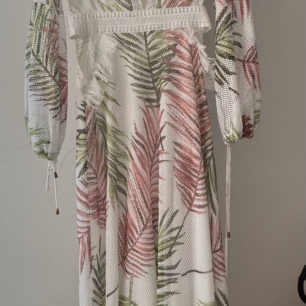 Chic Long Sleeve Leaf Print Maxi Dress